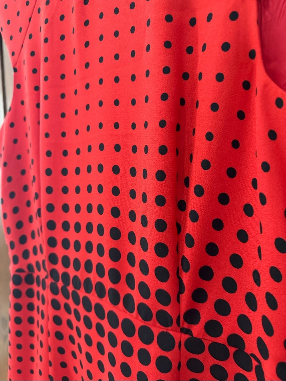 J. Crew Red Midi Dress with Black Polka Dot Gradient